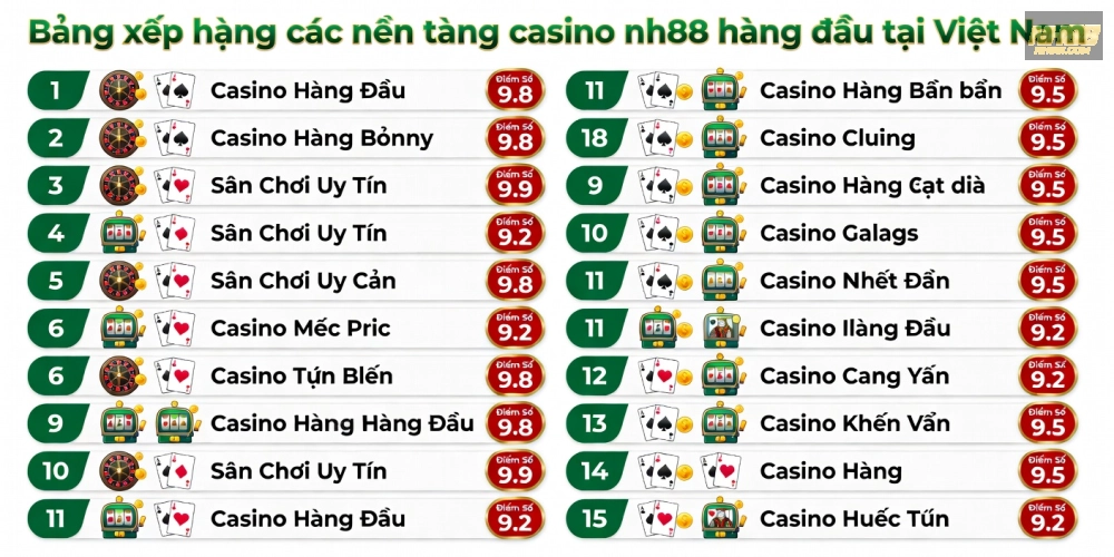 Top 15 casino nh88 uy tín nhất năm 2025 qua infographic chi tiết
