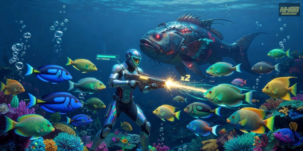 Minh họa khái niệm game bắn cá nh88 với giao diện đại dương sống động và các loài cá đa dạng.