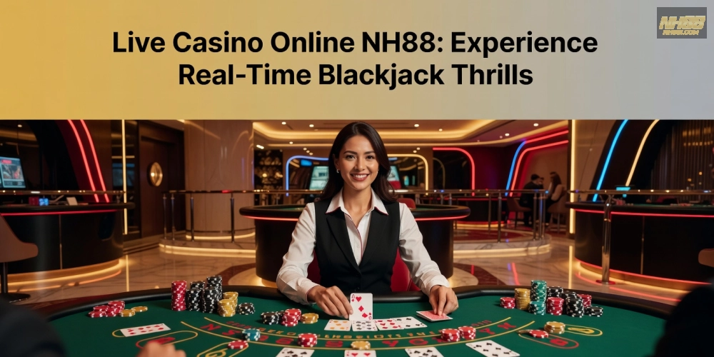 Minh họa khái niệm live casino online nh88 với dealer trực tiếp và bàn chơi hấp dẫn